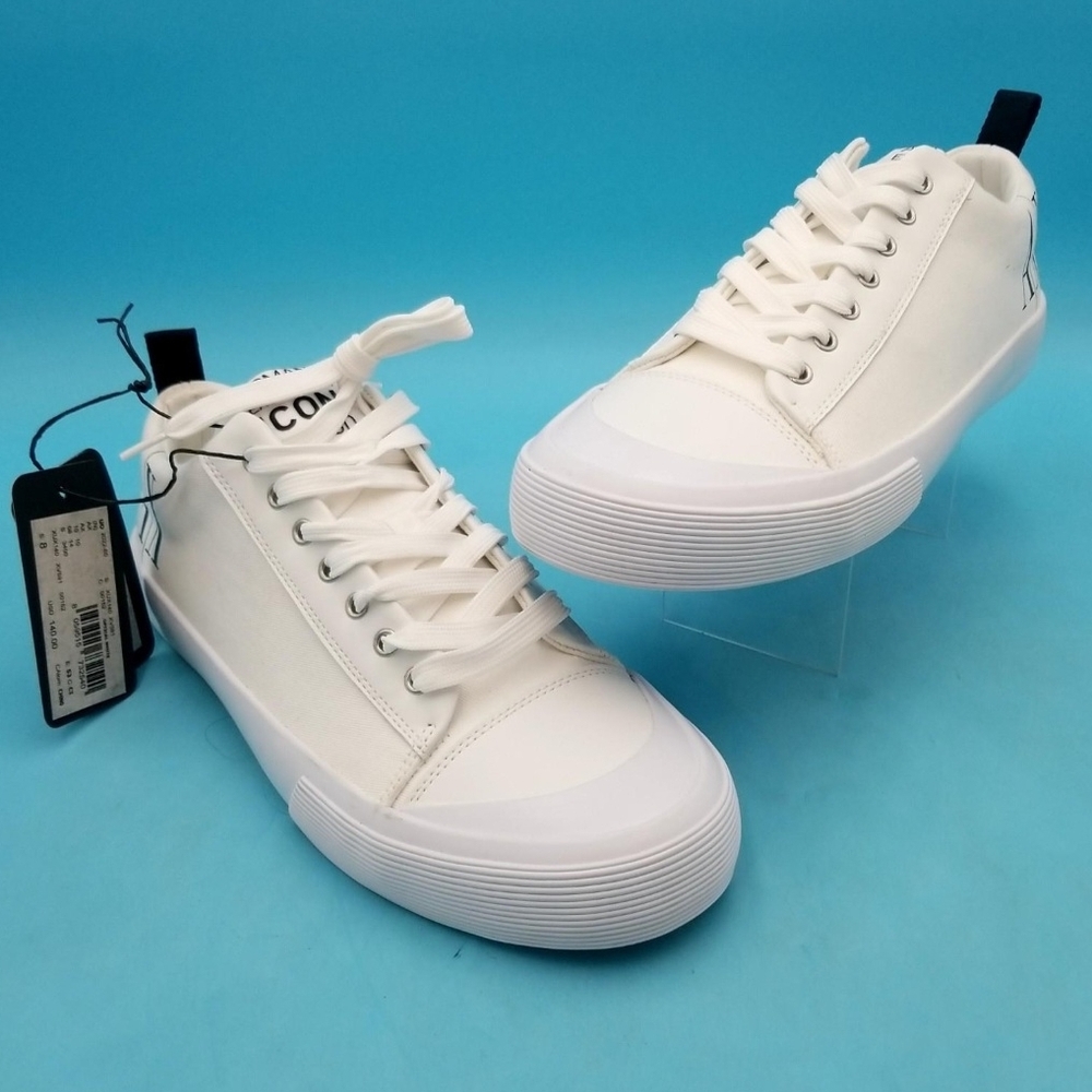 UNISEX A/X Armani Exchange White Low-Top Lace-Up Sneakers with Black Heel Tab